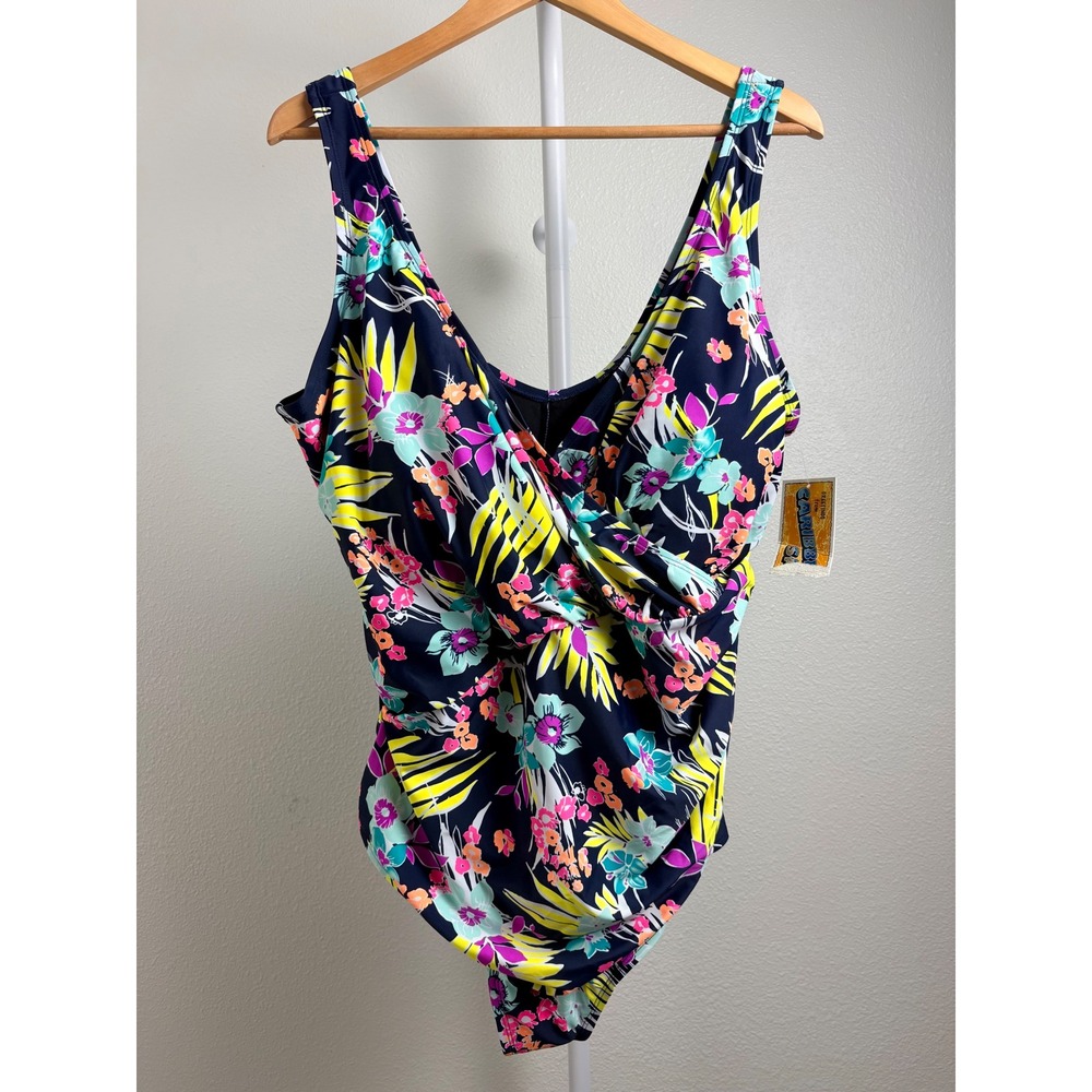 Caribbean Sand Women Plus Size 22W Floral Tummy Control One Piece Swimsuit NWT